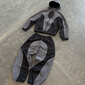 เสื้อกันลมสะท้อนแสงสำหรับผู้ชายชุดวอร์มผ้าไนลอนโพลีเอสเตอร์แบบเย็บปะติดซิปรูดและกางเกงขาสั้นสำหรับผู้ชาย - Product Image 1