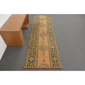 Alfombra turca de poliéster hecha a mano Vintage Beige, 26x89 pies, área grande clásica, rectángulo, patrón abstracto para sala de estar, pasillo para 4M - Product Image 1