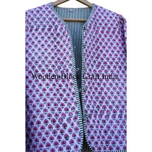 Chaqueta Acolchada Kantha de Algodón Hecha a Mano con Estilo para Mujer, Ropa Femenina Reversible con Estampado Floral de Patchwork Indio - Product Image 5
