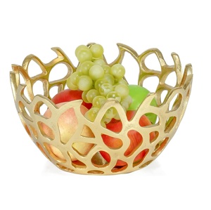 Rond décoratif en aluminium poli, branche dorée, pièce maîtresse de récif, bol à fruits géométrique de luxe, bol de table en métal en alliage moulé - Product Image 2