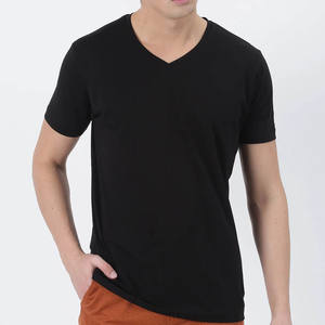 T-shirt pour homme de haute qualité 100% coton et fibre de bambou, vente en gros, logo brodé personnalisé, col en V, manches courtes, coupe classique - Product Image 3