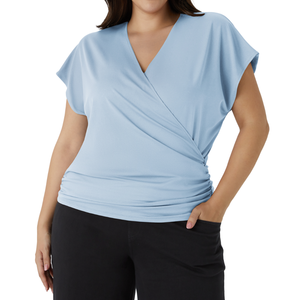 Tops de Yoga de Talla Grande, Estilo Envolvente de Manga Corta, Ropa Deportiva Elástica para Entrenamiento, Fitness, Gimnasio y Deportes - Product Image 4