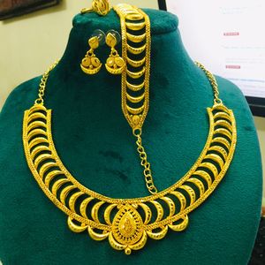 ชุดเครื่องประดับทองแดงสไตล์วินเทจชุบทอง DP 24K-ชุดสร้อยคอทองคำ24กะรัตต่างหูแฟชั่นในฝรั่งเศสสหรัฐอเมริกา - Product Image 3