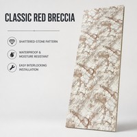 Panneau mural en PVC UV en marbre rouge crème Breccia, imperméable, revêtement décoratif intérieur