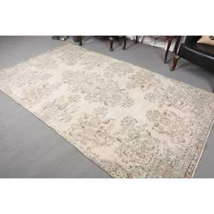 พรมขนสัตว์สีเบจและสีเขียวสไตล์ตุรกีวินเทจ5.5 x 9.4ft ผ้าสานเรียบการออกแบบการเย็บปะติดปะต่อกันสำหรับการตกแต่งห้องนั่งเล่น - Product Image 4