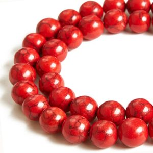 ALIFINTERNATIONAL Turquesa Roja Natural de 6mm, Pulida con Cera/Aceite, Corte Brillante Redondo con Diámetro de Orificio de 6.5mm para Cuentas de Bolígrafo - Product Image 1