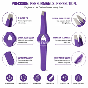 Pinzas para Cejas Color Púrpura, Acero Inoxidable, Punta Inclinada, Herramienta de Belleza para Depilación de Precisión, Agarre en Forma de Corazón Antideslizante - Product Image 2