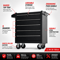 Coffre à outils métallique portable de qualité supérieure à 5 tiroirs verrouillables pour atelier de réparation automobile, garage, atelier industriel