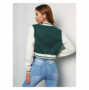 Chaqueta universitaria recortada para mujer, chaqueta con letras de béisbol de cuero y lana de calidad superior para mujer, manga larga - Product Image 2