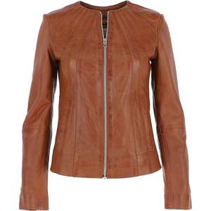 Chaquetas de cuero personalizadas de tendencia superior para mujer, diseño de cuello vuelto sólido, mangas completas, forro de satén transpirable - Product Image 1