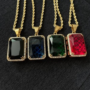 Pendentif en pierre de rubis rouge noir vert bleu en argent sterling 925 pour la fabrication de diamants glacés pour les bijoux de mode - Product Image 3