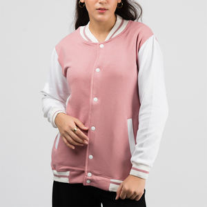 Veste de style universitaire à manches contrastées pour femmes, bordure côtelée rayée, boutons-pression, streetwear urbain, vêtements d'extérieur tendance - Product Image 1