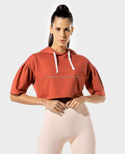 Nouvelle arrivée en gros femmes haut court à manches longues entraînement Fitness Gym Yoga vêtements d'hiver décontracté solide tricoté sweats à capuche pour femme - Product Image 6
