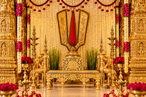 Mandap de mariage doré sculpté Ganesha Royal, Mandapam traditionnel du sud de l'Inde avec piliers sculptés, Mandap en fibre exclusif pour les mariages aux États-Unis - Product Image 4