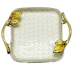 Bandeja de servicio de madera de diseño moderno con acabado esmaltado en forma de hoja de metal único a precios competitivos - Product Image 2