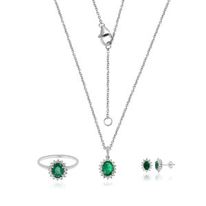 Luxury elegant jewellery 925 <b>sterling</b> <b>silver</b> emerald CZ multi stud ring pendant necklace <b>set</b> for women wedding parties gift - Product Image 4