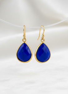 Boucles d'oreilles pendantes en argent sterling 92,5 plaqué or 18 carats avec lapis-lazuli, forme goutte d'eau, bijoux de luxe pour femmes - Product Image 4