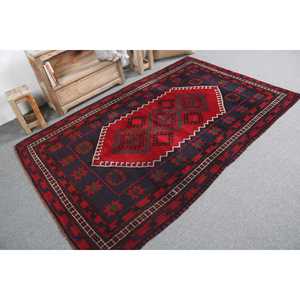 Tapis vintage 4,8 x 7,4 pieds, tapis persan turc rouge en laine - Product Image 2