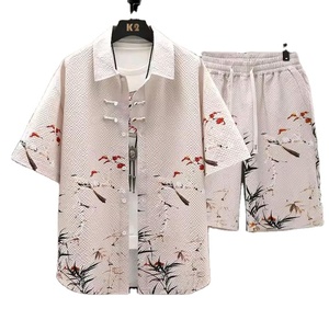 Conjunto de camiseta china informal de verano para hombre, estilo étnico, camisa de manga corta cruzada, conjunto juvenil - Product Image 3