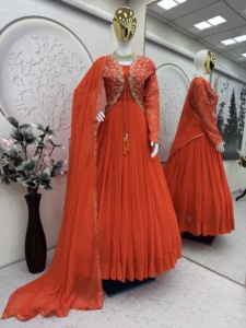 Conjunto de Vestido Anarkali de Georgette Premium Unity Luxure con Chaqueta Bordada, Dupatta de Tela Transparente, Cintura Natural, Transpirable, Ropa Festiva de Lujo - Product Image 4