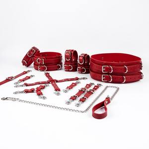 Ensemble de retenue BDSM 16 pièces de différentes couleurs et options de quincaillerie ceinture et menottes de cuisse BDSM-0007 en cuir de vachette véritable - Product Image 2