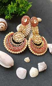 Fournisseur indien de bijoux de mode Boucles d'oreilles pendantes de mariage en cristal antique fausse perle Chandbali Bijoux en or indiens pour femmes - Product Image 2