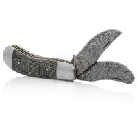 Pisau Lipat Baja Damaskus Buatan Tangan DD-FK-701 58-62 HRC Fingerprint Micarta dengan Bolster Baja Tahan Karat untuk Bertahan Hidup di Alam Terbuka dan Berburu