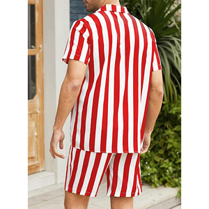Échantillon gratuit, ensemble court d'été avec logo personnalisé pour hommes, imprimé à prix réduit, vente en gros, ensemble boutonné 2 pièces OEM avec chemise et short - Product Image 2