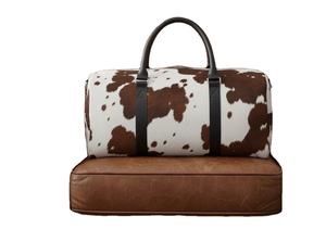 Sac de voyage élégant en cuir véritable avec fourrure, fermeture éclair tendance, portable, grande capacité. - Product Image 2