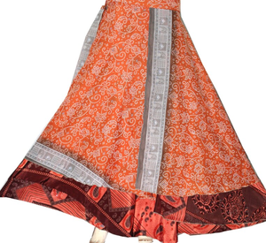 Maxi Length Women's Double Layer Sari Silk Wrap <b>Skirt</b> Vintage Boho Style Casual Beach Wear Free Size Breathable Lightweight - Product Image 2