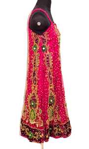 Awesome Boho Embellished Maxi Dress Hand <b>Beaded</b> Evening Gold Embroidered Kaftan Sequined Back with Beautiful Embroidery - Product Image 2