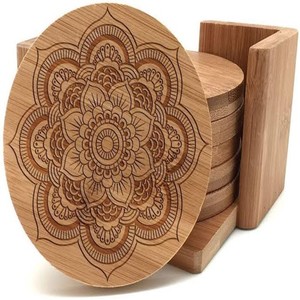 Lametierartz Juego de 6 posavasos de madera de bambú de diseño tradicional con soporte Vajilla Regalos para restaurantes - Product Image 2