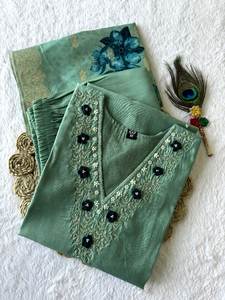 Ensemble Kurti pantalon droit vintage en rayonne pour femmes avec dupatta Collection Vêtements de fête Salwar à prix de gros - Product Image 2