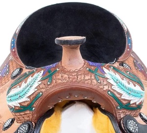 Silla de montar de Carreras de Caballos de cuero occidental hecha a mano ajustable asiento profundo con Árbol de madera OEM suministro de tachuelas ecuestres al por mayor - Product Image 2