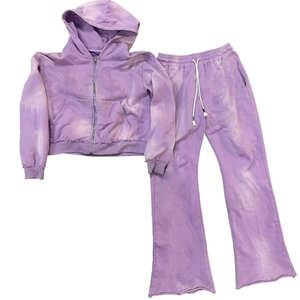 Conjunto de 2 Piezas de Pantalones y Sudadera con Apliques Bordados Desgastados Personalizados al por Mayor, Chándal Vintage con Lavado Ácido para Hombre - Product Image 4