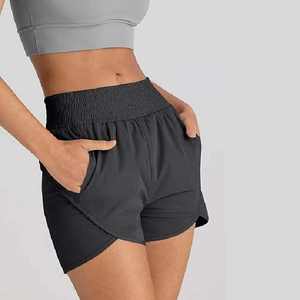 Pantalones cortos deportivos con logotipo personalizado para mujer, pantalones cortos de entrenamiento 2 en 1 con bolsillos, pantalones cortos para correr en el gimnasio de cintura alta con forro - Product Image 4