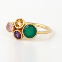 Bague en laiton plaqué or 18 carats Vermeil multi-pierres avec améthyste naturelle, citrine et onyx, bijoux religieux chrétiens pour femmes