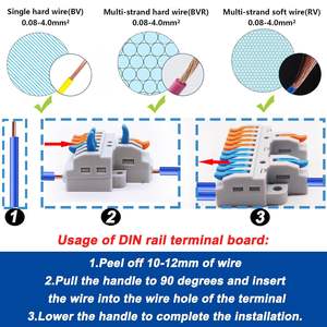 Bornes à rail 2 entrées 10 sorties en cuivre 600V nickelé, clips de rail amovibles, connecteurs de câblage rapide, câbles à enfoncer - Product Image 4