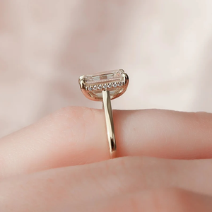 Anillo de Oro Sólido de 14K con Diamante Cultivado en Laboratorio de Corte Esmeralda de 2.30 Quilates y Halo Oculto, Joyería para Mujer, Boda, Compromiso, Fiesta - Product Image 3