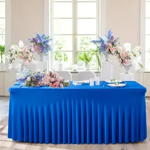 Bester Preis Wasch bare Polyester Tischdecke/8ft angepasste elastische Spandex Tischdecke mit Rock für Party Hochzeit Dekor