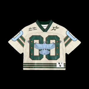 Camiseta Deportiva Retro Americana de Fútbol Americano, Personalizada, de Malla de Poliéster, con Hombros Caídos, Lavado Ácido, Corte Cuadrado y Sublimación - Product Image 3
