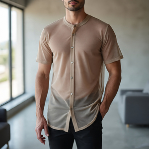 Voir à travers les t-shirts boutonnés chemises sexy de nuit pour hommes voir à travers le col rabattu hommes chemises à boutons hommes - Product Image 3