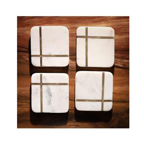 Juegos de posavasos de mármol blanco hechos a mano con posavasos redondos de trabajo con incrustaciones con soportes para mesa de bebidas, accesorio decorativo para Bar - Product Image 4