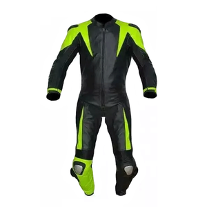 Combinaison de course de moto 1 pièce en cuir de vachette pour hommes Protection blindée CE Design personnalisé Combinaison de moto noire et verte - Product Image 2
