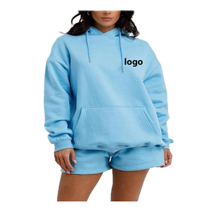 Ensemble sweat à capuche et short pour femme 100% coton de haute qualité Logo personnalisé sweat à capuche surdimensionné avec coupe ample XXS taille tenue décontracté - Product Image 3