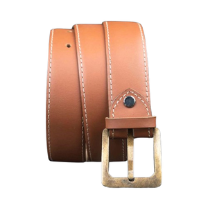 OEM 2025 cinturón de vestir para hombre de alta calidad de cuero genuino elegante Borde de pluma logotipo personalizado Color tostado hecho a mano aleación Formal - Product Image 2