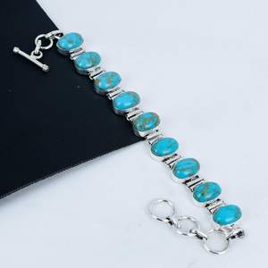 Turquoise Gemstone Handmade Luxury Charm Sterling Silver <b>Bracelet</b> GIA Certified Gifts for Her - Product Image 1
