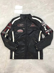 Blouson de moto en cuir pour homme, rembourré, léger, design protecteur, style color block tendance - Product Image 3