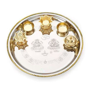 Exclusivo de latón Pooja Thali Set Home Temple Pooja Arti Thali Mandir Ware Artículos decorativos de latón Pooja perfectos para el regalo de Diwali - Product Image 2