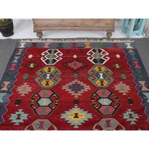 5.1x7.6 ft Turkish Kilim Rug, Vintage Rug, <b>Red</b> Southwestern <b>Wool</b> Rug - Product Image 4